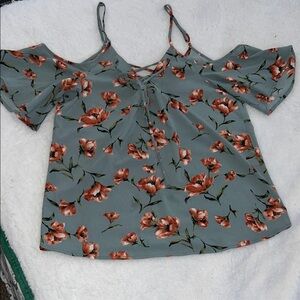 Daytrip Floral Cold Shoulder Top in Teal and Red